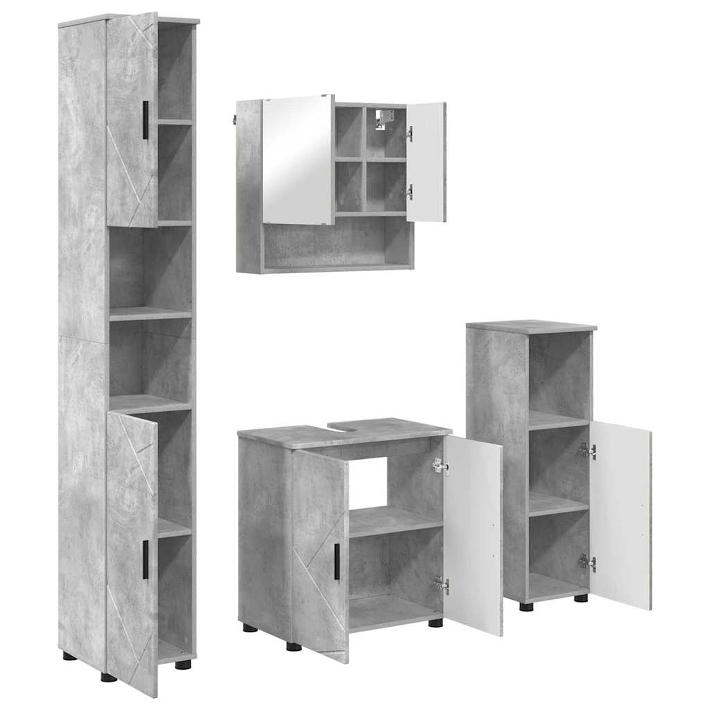 Badeværelsesmøbel sæt 4 pcs Beton Grå Konstrueret træ & Metal