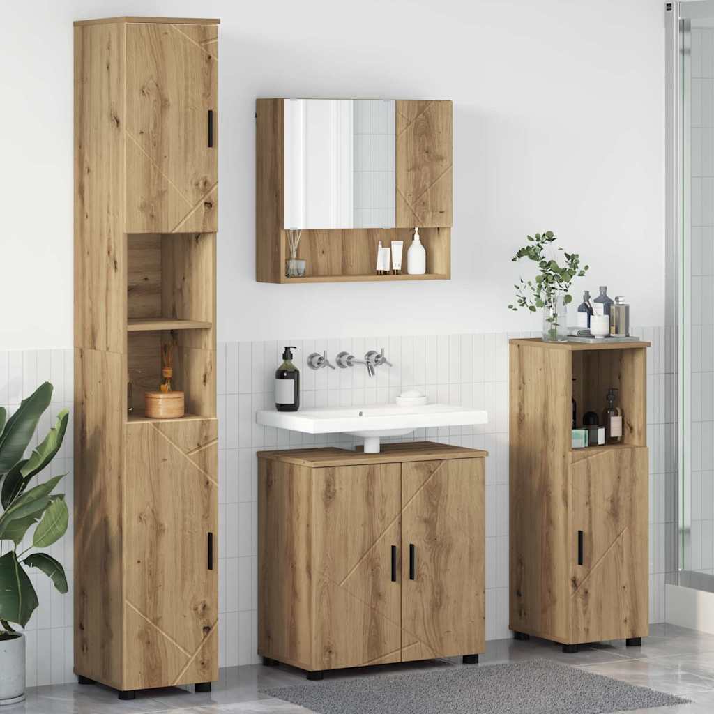 Badeværelsesmøbel sæt 4 stk. Artisan Egetræ 61 x 35 x 64 cm billede