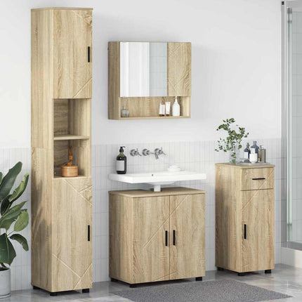Badeværelsesmøbel sæt 4 pcs Sonoma eg Konstrueret træ & Metal