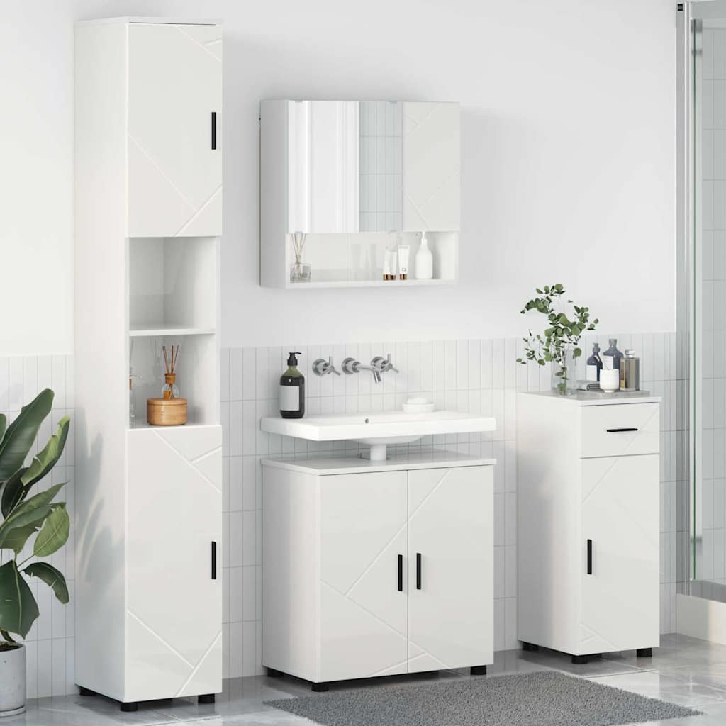 Badeværelsesmøbel sæt 4 stk. Høj gloss hvid 61 x 35 x 64 cm