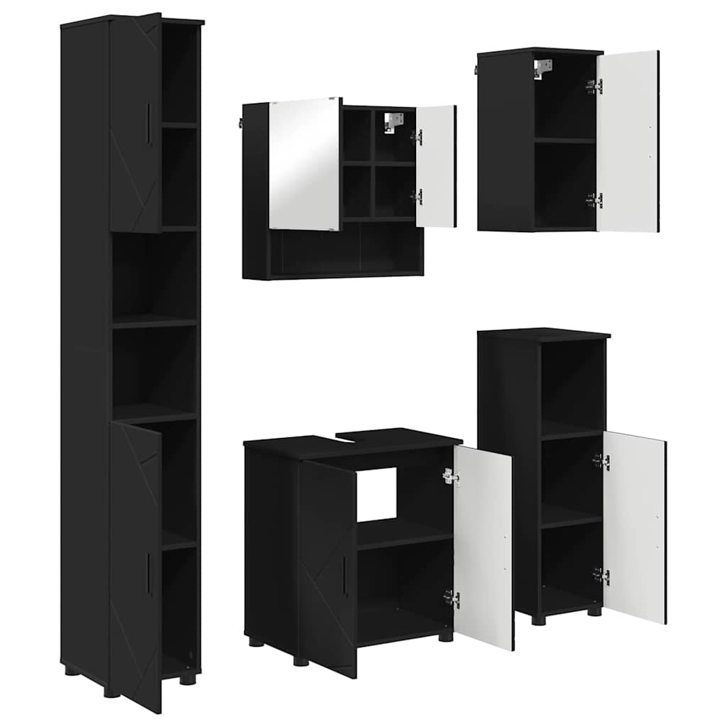 Badeværelsesmøbel sæt 5 pcs Sort Konstrueret træ & Metal