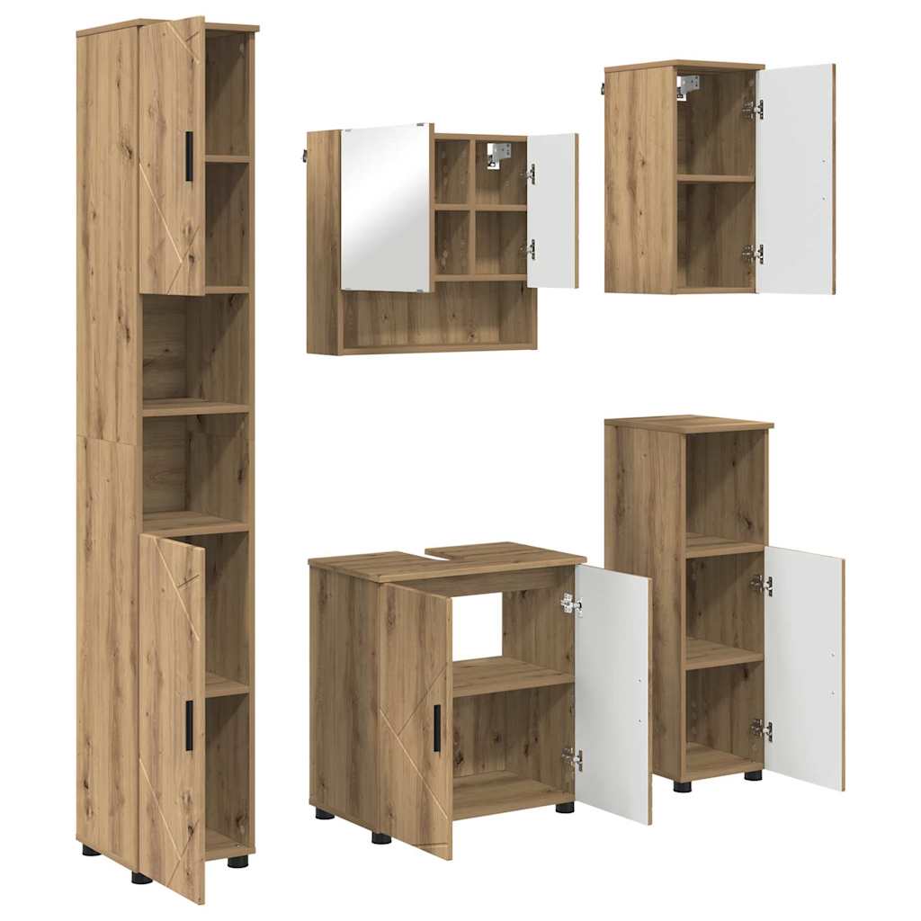 Badeværelsesmøbel sæt Vægmonteret med dør 5 pcs Artisan Egetræ