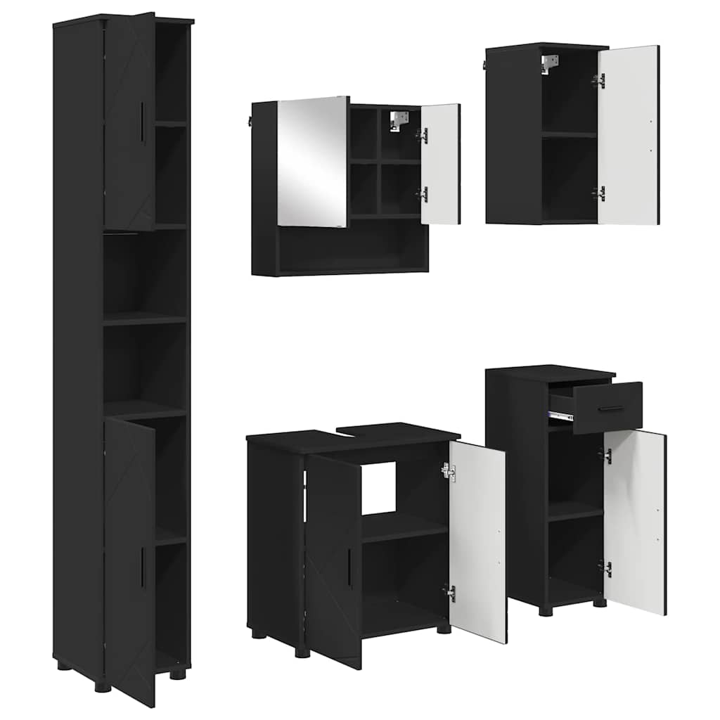 Badeværelsesmøbel sæt 5 pcs Sort Konstrueret træ & Metal