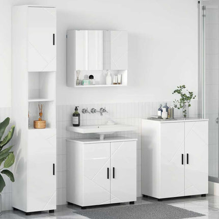 Badeværelsesmøbel sæt 4 stk. Høj gloss hvid 61 x 35 x 64 cm