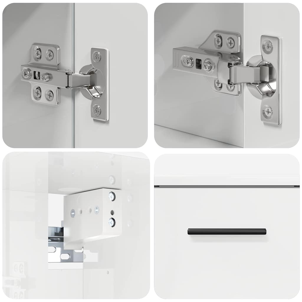 Badeværelsesmøbel sæt 2 pcs Høj gloss hvid Samlet træ og metal