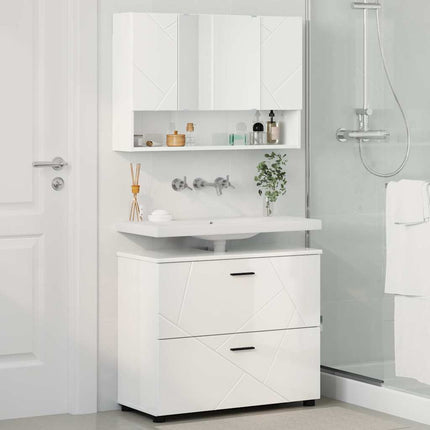 Badeværelsesmøbel sæt 2 stk. Høj gloss hvid 76,5 x 35 x 64 cm