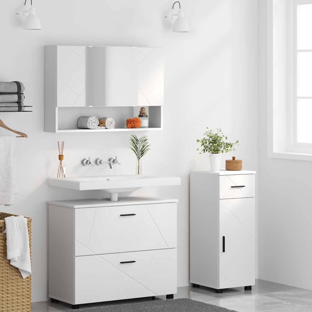 Badeværelsesmøbel sæt med skuffe 3 pcs Hvid Samlet træ og metal