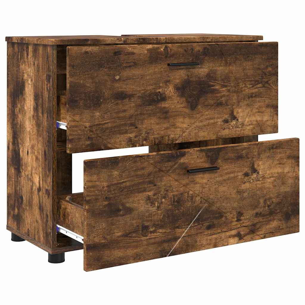 Badeværelsesmøbel sæt 3 pcs Røget eg Samlet træ og metal