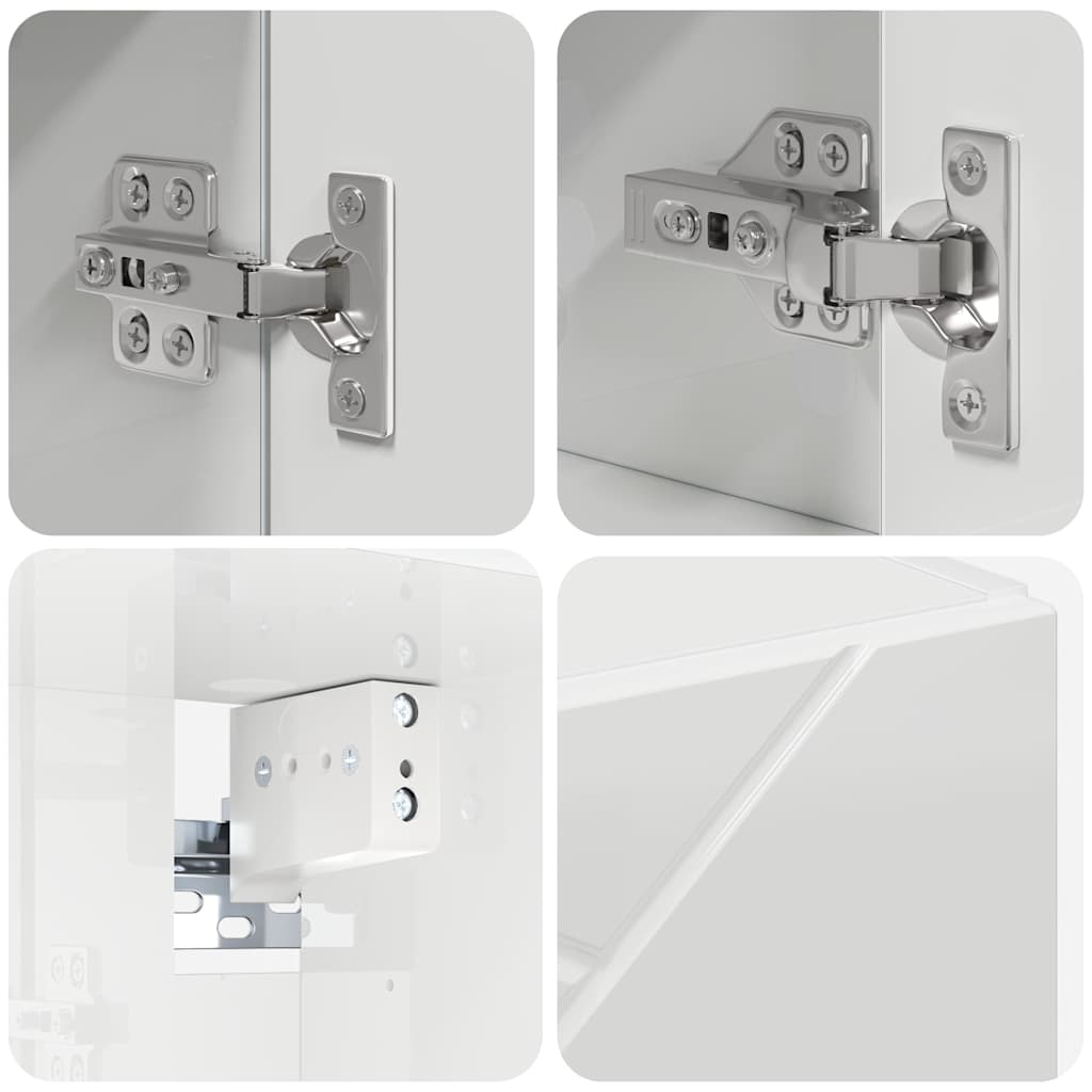 Badeværelsesmøbel sæt 4 pcs Høj gloss hvid Samlet træ og metal