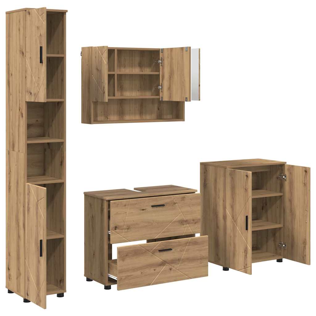 Badeværelsesmøbel sæt 4 pcs Artisan Egetræ Samlet træ og metal