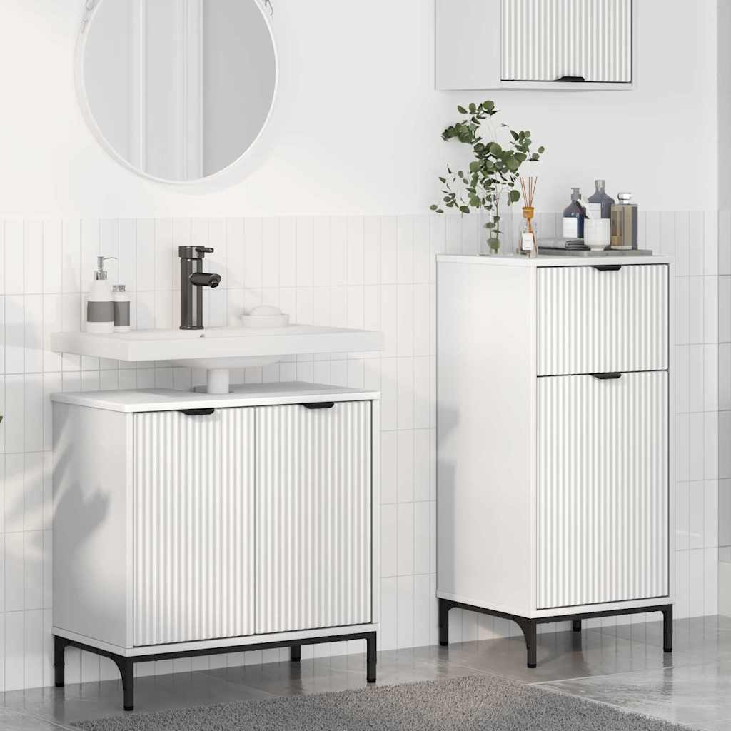 Badeværelsesmøbel sæt med skuffe 2 pcs Hvid Samlet træ og metal billede