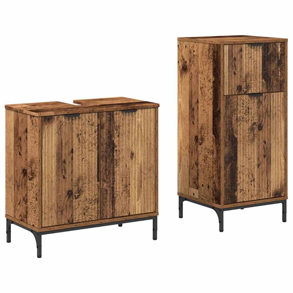 Badeværelsesmøbel sæt 2 pcs Gammelt træ Samlet træ og metal