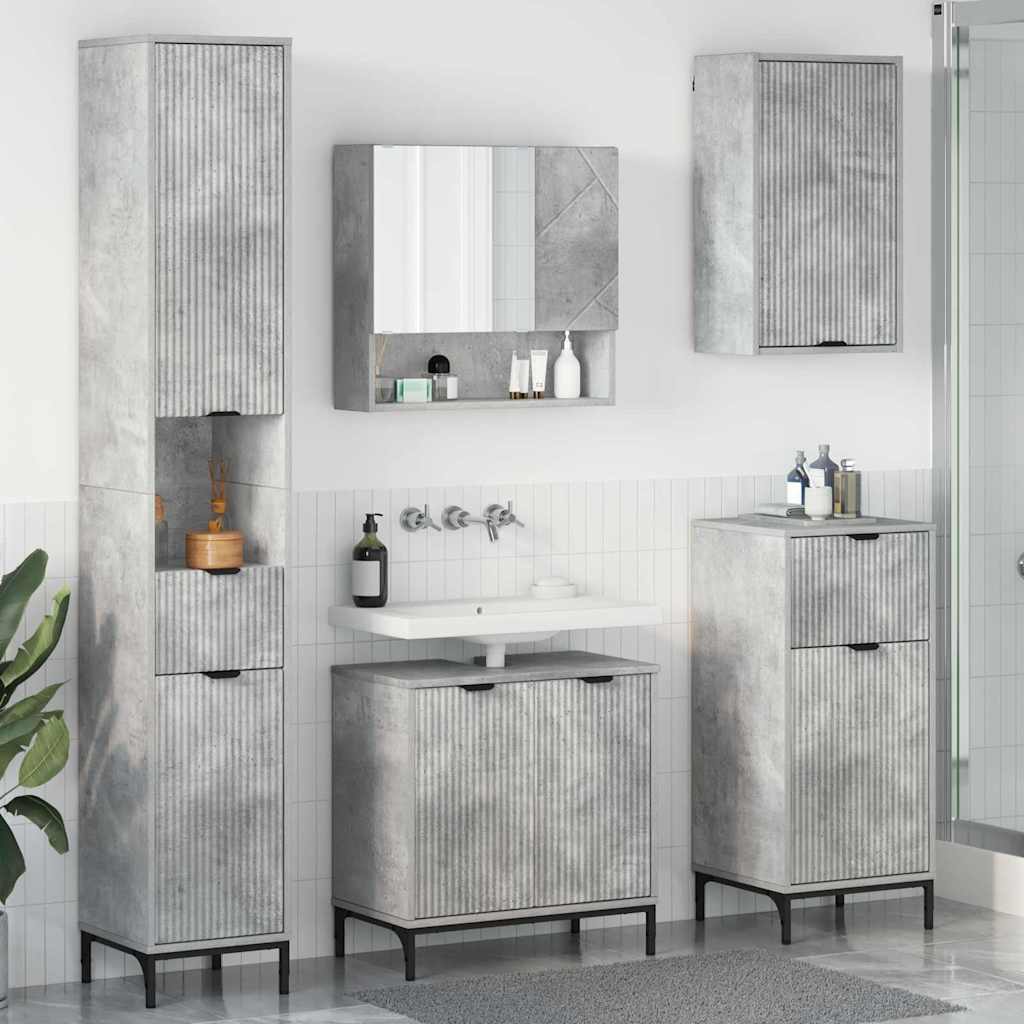 Badevrelsesmbel st med skuffe Beton Gr Fineret tr, Metal