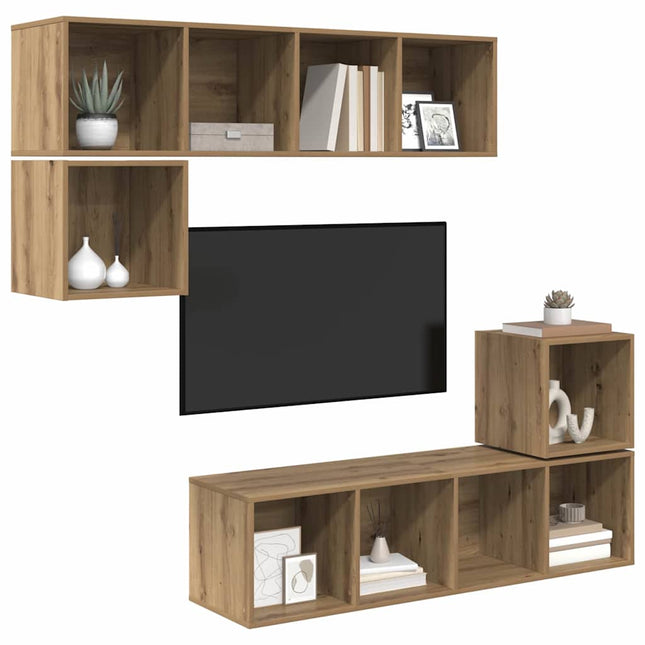 TV-møbelsæt Vægmonteret 4 pcs Artisan Egetræ Konstrueret træ