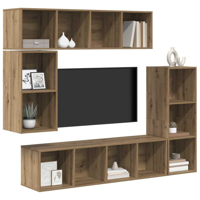 TV-møbelsæt Vægmonteret 4 pcs Artisan Egetræ Konstrueret træ