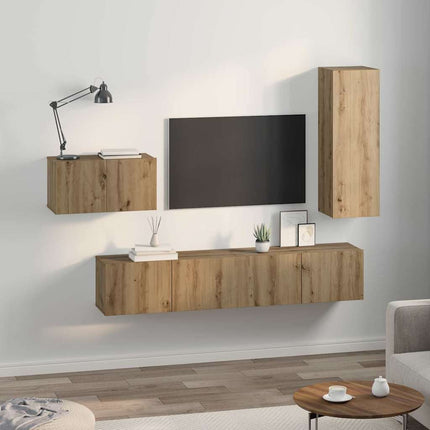 TV-møbelsæt 4 pcs Artisan Egetræ Konstrueret træ