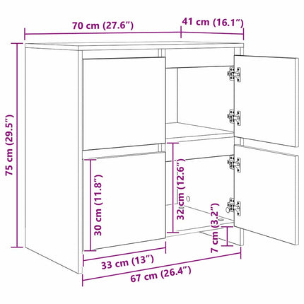 Sideboard 2 pcs Gammelt træ 70 x 41 x 75 cm Konstrueret træ
