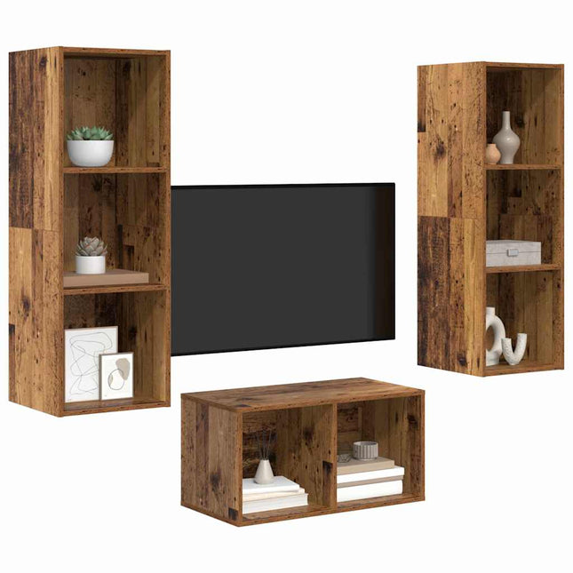 TV-møbelsæt Gammelt træ 37 x 37 x 107 cm Konstrueret træ