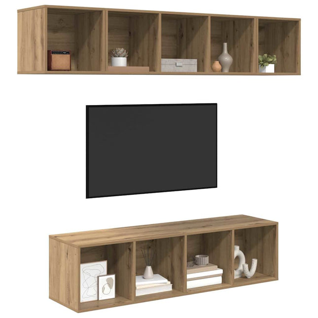 TV-møbelsæt Vægmonteret 4 pcs Artisan Egetræ Konstrueret træ