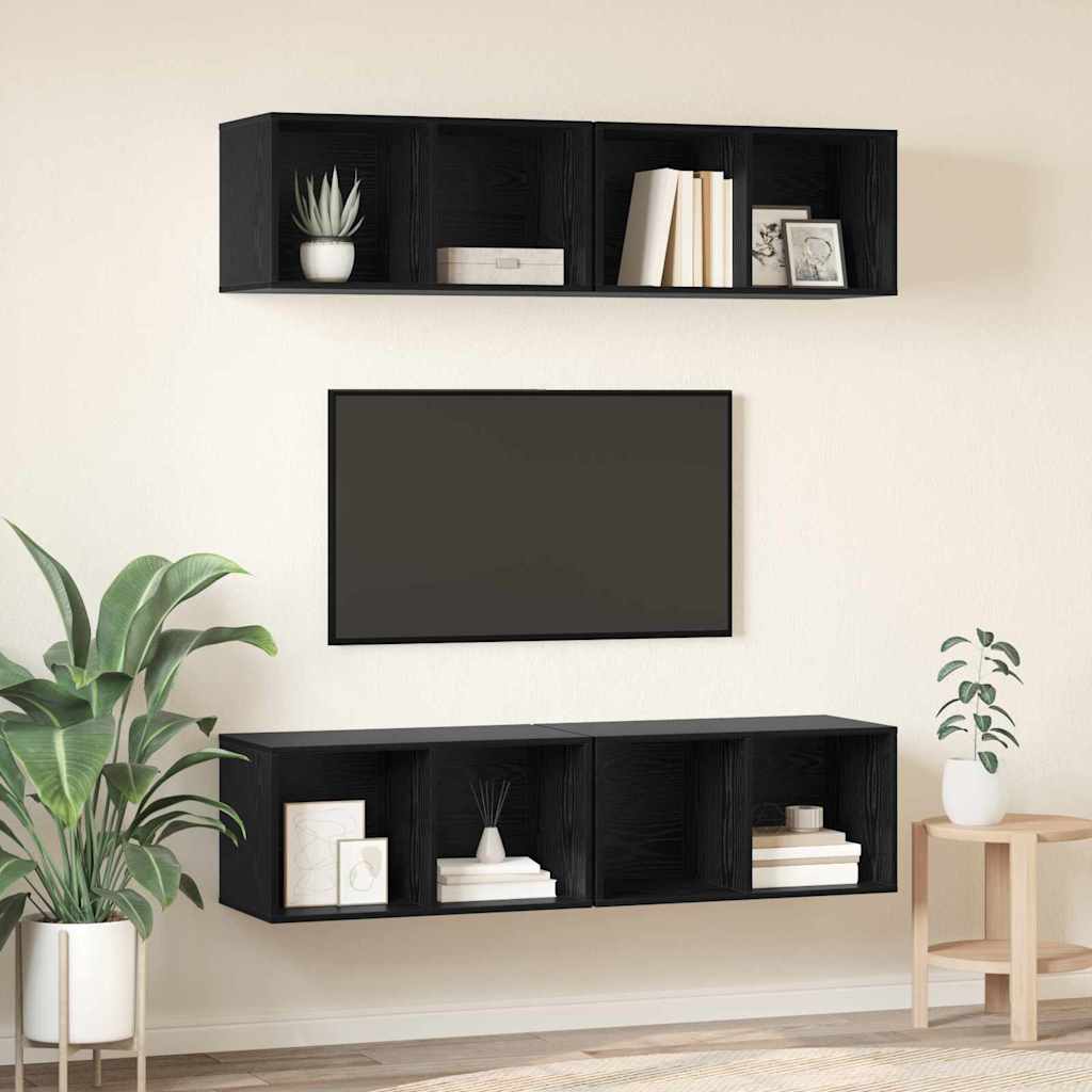 TV-møbelsæt 4 pcs Sort eg 37 x 37 x 72 cm Konstrueret træ