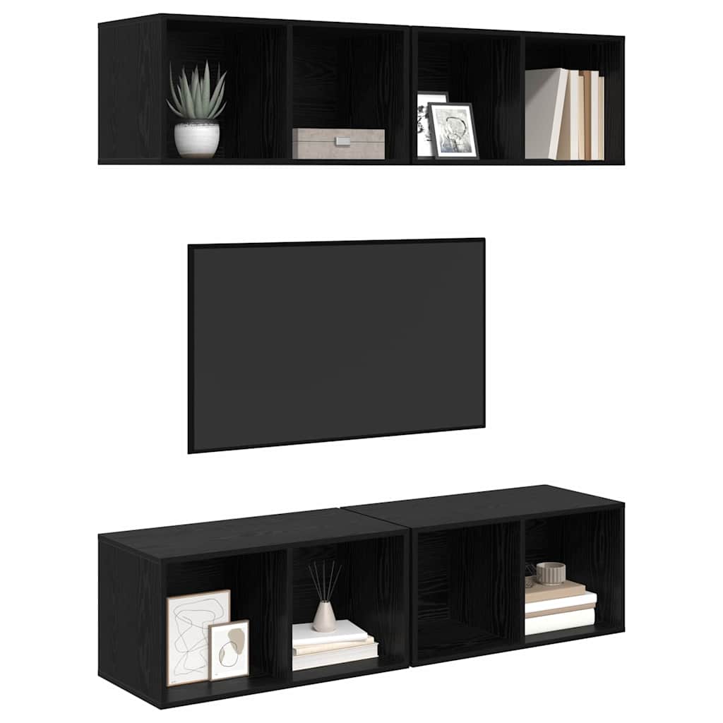 TV-møbelsæt 4 pcs Sort eg 37 x 37 x 72 cm Konstrueret træ