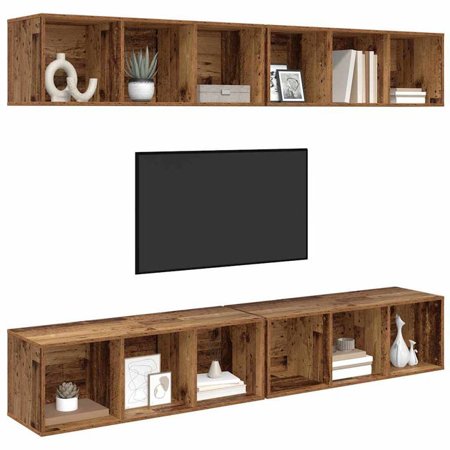 TV-møbelsæt 4 pcs Gammelt træ 37 x 37 x 107 cm Konstrueret træ