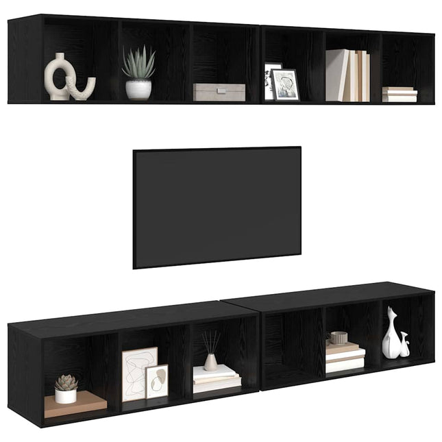 TV-møbelsæt 4 pcs Sort eg 37 x 37 x 107 cm Konstrueret træ