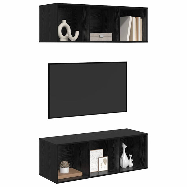 TV-møbelsæt 2 pcs Sort eg 37 x 37 x 107 cm Konstrueret træ