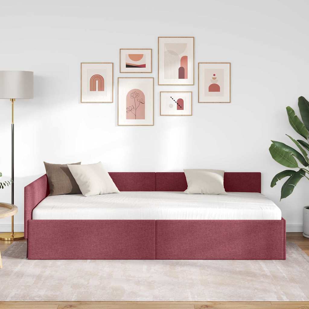 Hjørnesengramme med hovedgærde Vinrød 80 cm x 200 cm Stof