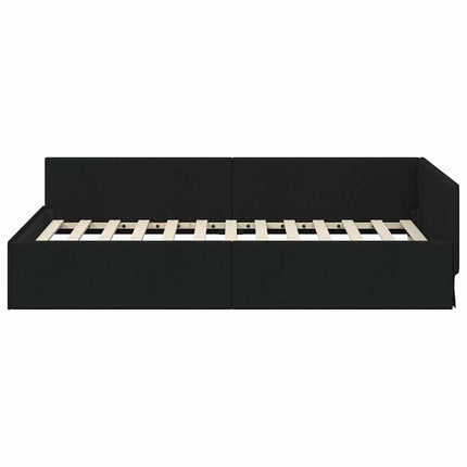 Hjørnesengramme med hovedgærde Sort 90 cm x 190 cm Stof