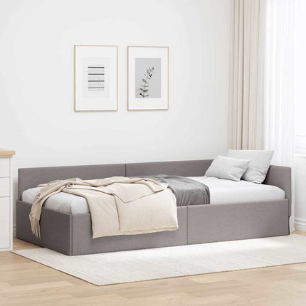 Hjørnesengramme med hovedgærde Gråbrun 90 cm x 190 cm Stof