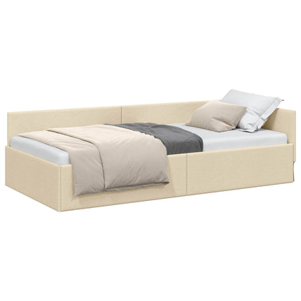 Hjørnesengramme med hovedgærde Creme 90 cm x 190 cm Stof