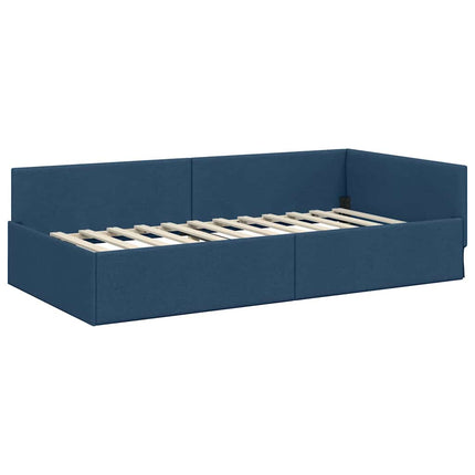Hjørnesengramme med hovedgærde Blå 90 cm x 190 cm Stof