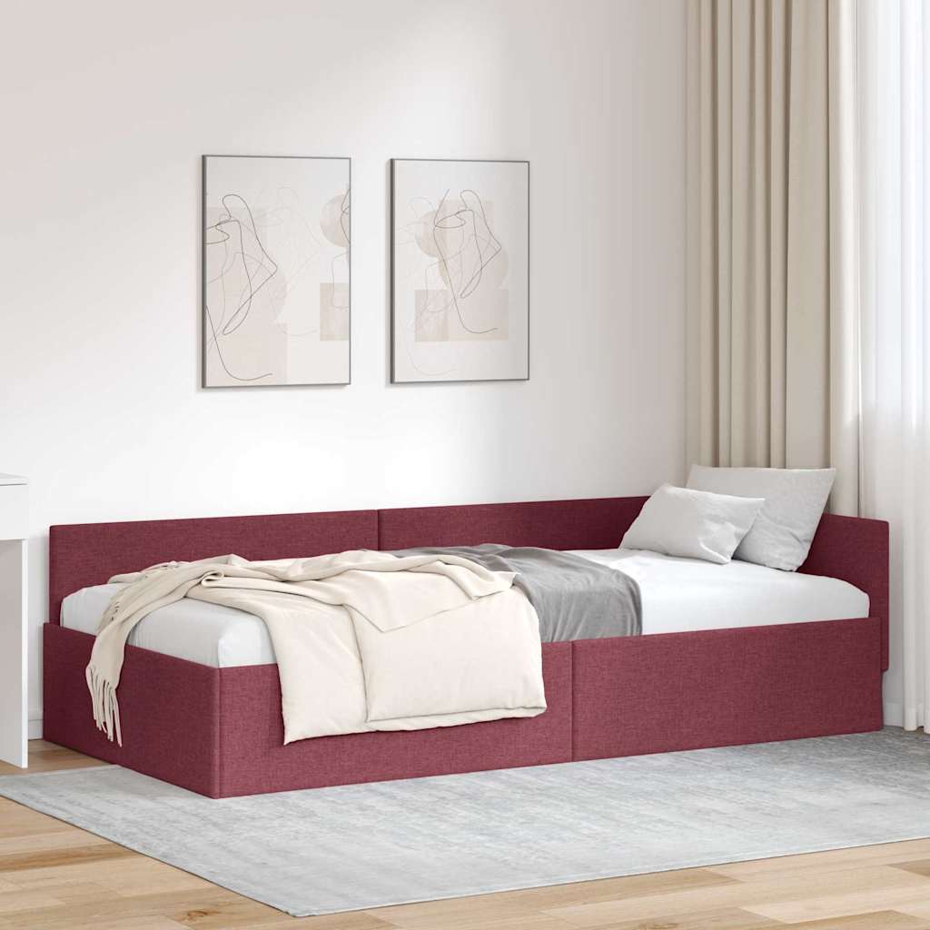 Hjørnesengramme med hovedgærde Vinrød 90 cm x 200 cm Stof