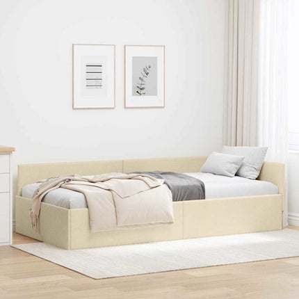 Hjørnesengramme med hovedgærde Creme 90 cm x 200 cm Stof