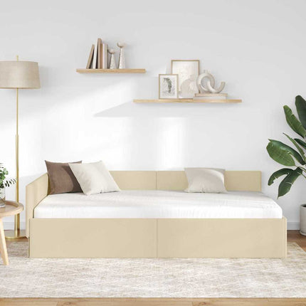 Hjørnesengramme med hovedgærde Creme 90 cm x 200 cm Stof