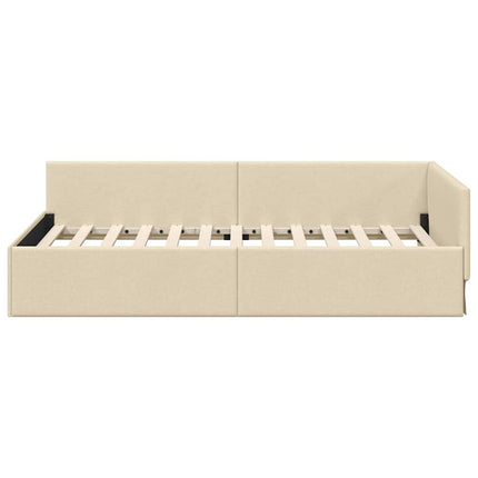Hjørnesengramme med hovedgærde Creme 90 cm x 200 cm Stof