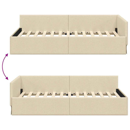 Hjørnesengramme med hovedgærde Creme 90 cm x 200 cm Stof