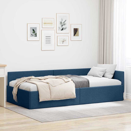 Hjørnesengramme med hovedgærde Blå 90 cm x 200 cm Stof