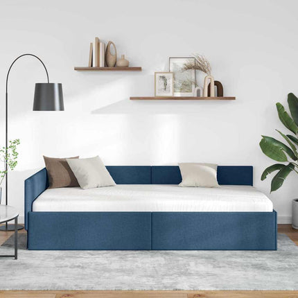 Hjørnesengramme med hovedgærde Blå 90 cm x 200 cm Stof