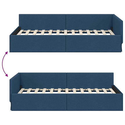 Hjørnesengramme med hovedgærde Blå 90 cm x 200 cm Stof