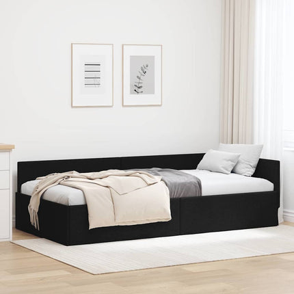 Hjørnesengramme med hovedgærde Sort 100 cm x 200 cm Stof