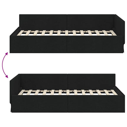 Hjørnesengramme med hovedgærde Sort 100 cm x 200 cm Stof
