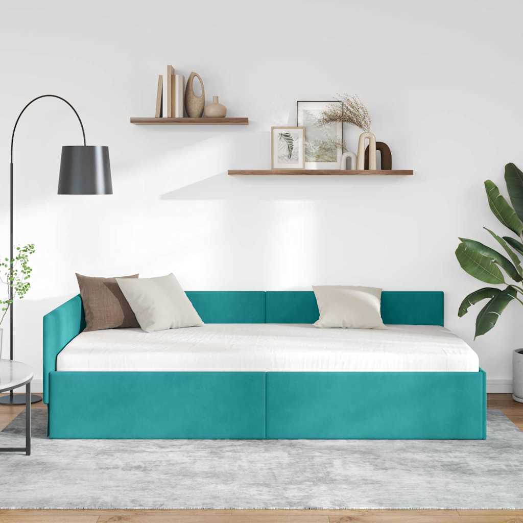 Hjørnesengramme med hovedgærde Turkis 80 cm x 200 cm Fløjl