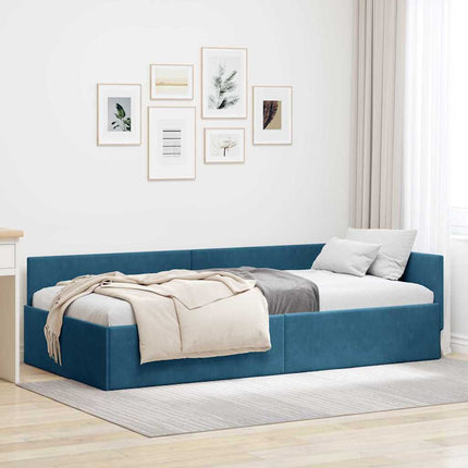 Hjørnesengramme med hovedgærde Blå 90 cm x 190 cm Fløjl