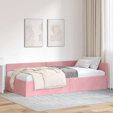 Hjørnesengramme med hovedgærde Lyserød 90 cm x 190 cm Fløjl