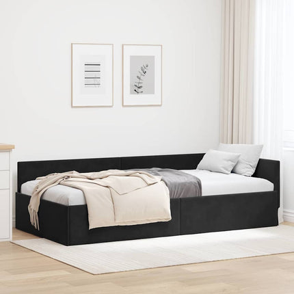 Hjørnesengramme med hovedgærde Sort 90 cm x 190 cm Fløjl