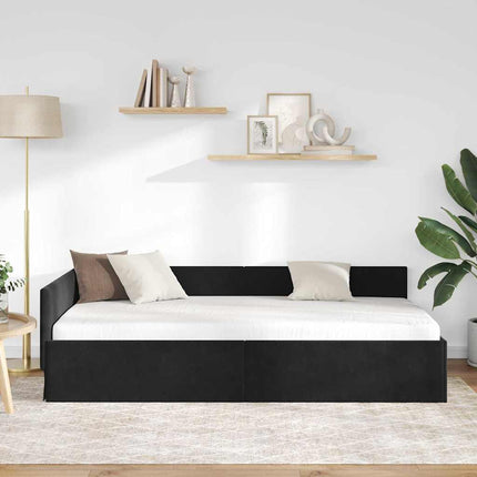 Hjørnesengramme med hovedgærde Sort 90 cm x 190 cm Fløjl