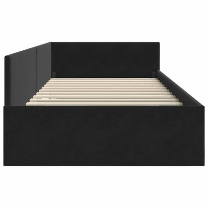 Hjørnesengramme med hovedgærde Sort 90 cm x 190 cm Fløjl