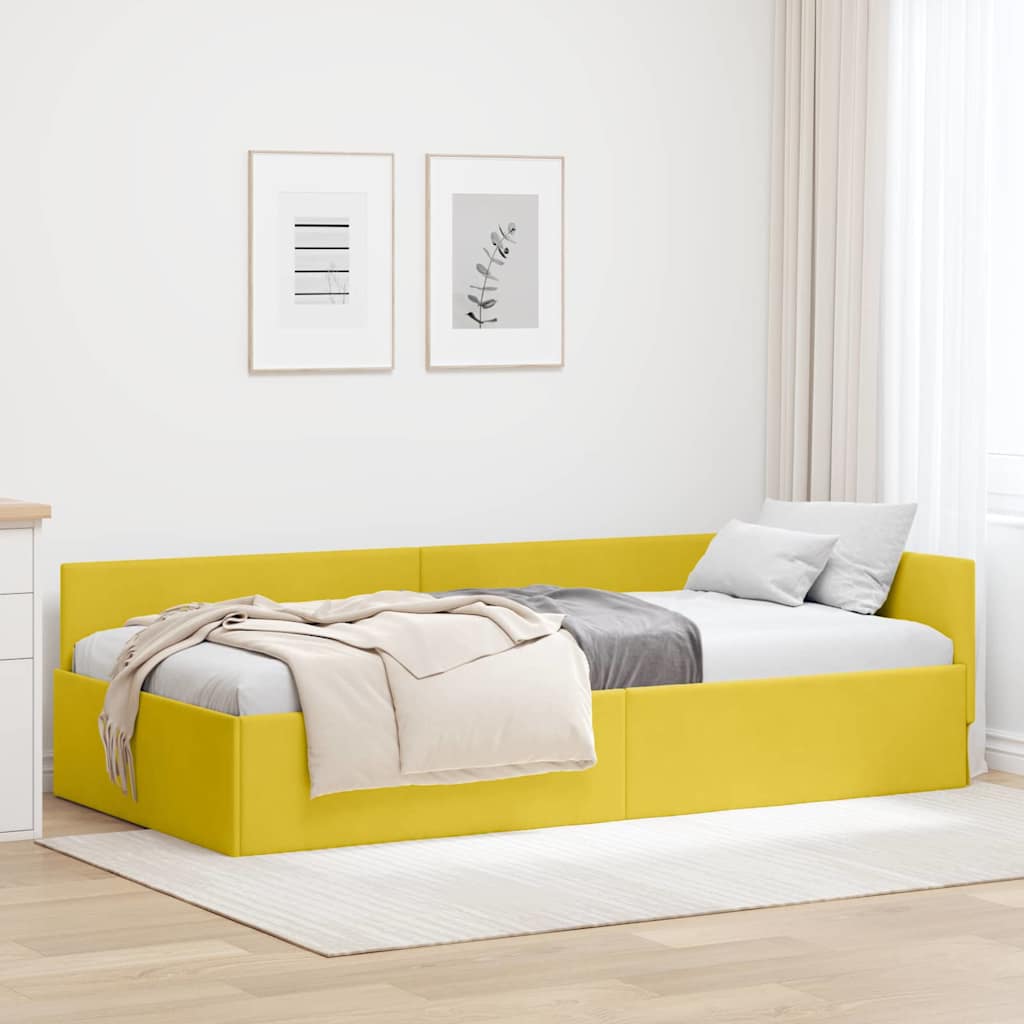 Hjørnesengramme med hovedgærde Gul 90 cm x 190 cm Fløjl
